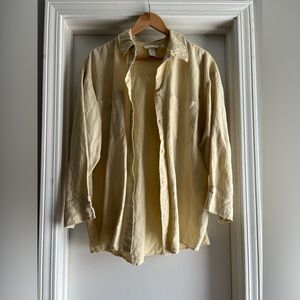 H&M Creamy Yellow Linen Blend Button Up Top Size Large